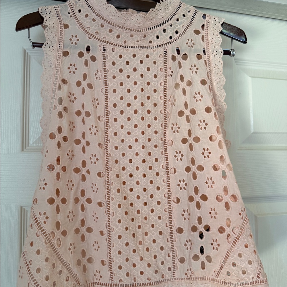 Anthropologie Pink Embellished Boxy Blouse with Bib Collar